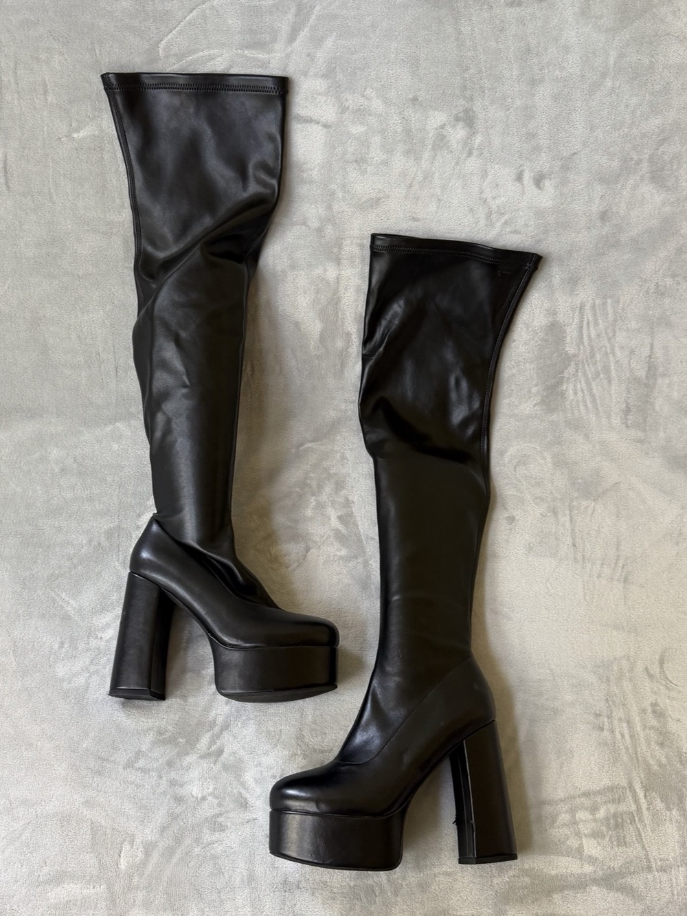 SIMMI London Black Platform Thigh High Boots Block Heel Over The Knee UK 7/ US 9
